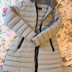 Mackage Light Gray Quilted Puffer Coat with Knit Collar